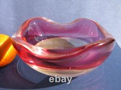 Archimede Seguso Vintage Art Glass Gold Aventurine Pink Cranberry Crystal bowl