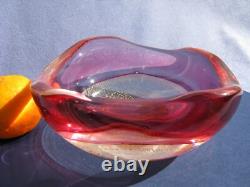 Archimede Seguso Vintage Art Glass Gold Aventurine Pink Cranberry Crystal bowl