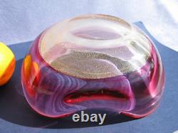 Archimede Seguso Vintage Art Glass Gold Aventurine Pink Cranberry Crystal bowl