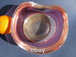 Archimede Seguso Vintage Art Glass Gold Aventurine Pink Cranberry Crystal bowl