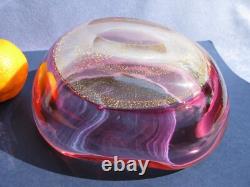 Archimede Seguso Vintage Art Glass Gold Aventurine Pink Cranberry Crystal bowl