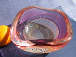 Archimede Seguso Vintage Art Glass Gold Aventurine Pink Cranberry Crystal bowl