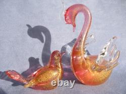 Archimede Seguso Vintage Murano Art Glass Lovely Bird Swan Pink Gold Aventurine