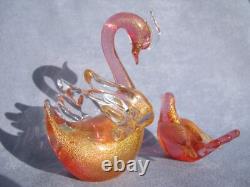 Archimede Seguso Vintage Murano Art Glass Lovely Bird Swan Pink Gold Aventurine
