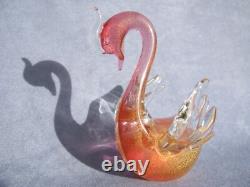 Archimede Seguso Vintage Murano Art Glass Lovely Bird Swan Pink Gold Aventurine