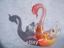 Archimede Seguso Vintage Murano Art Glass Lovely Bird Swan Pink Gold Aventurine