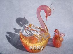 Archimede Seguso Vintage Murano Art Glass Lovely Bird Swan Pink Gold Aventurine
