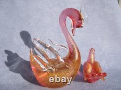 Archimede Seguso Vintage Murano Art Glass Lovely Bird Swan Pink Gold Aventurine