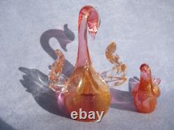 Archimede Seguso Vintage Murano Art Glass Lovely Bird Swan Pink Gold Aventurine