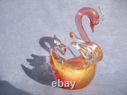 Archimede Seguso Vintage Murano Art Glass Lovely Bird Swan Pink Gold Aventurine
