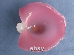 Archimede Seguso Vintage Murano Art Glass Pink Alabastro Leaf Shape Bowl Label
