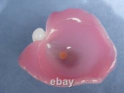 Archimede Seguso Vintage Murano Art Glass Pink Alabastro Leaf Shape Bowl Label