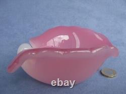 Archimede Seguso Vintage Murano Art Glass Pink Alabastro Leaf Shape Bowl Label