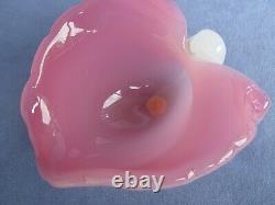 Archimede Seguso Vintage Murano Art Glass Pink Alabastro Leaf Shape Bowl Label