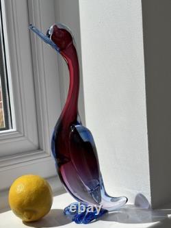 Archimede Seguso vintage Murano Art Glass Blue Pink Purple Bird Duck