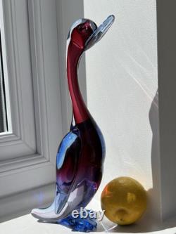 Archimede Seguso vintage Murano Art Glass Blue Pink Purple Bird Duck