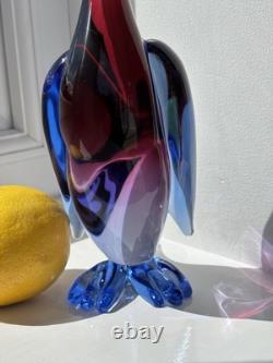 Archimede Seguso vintage Murano Art Glass Blue Pink Purple Bird Duck