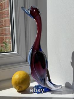 Archimede Seguso vintage Murano Art Glass Blue Pink Purple Bird Duck