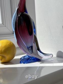 Archimede Seguso vintage Murano Art Glass Blue Pink Purple Bird Duck