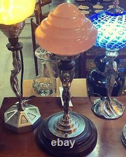 Art Deco 1930's Diana Lamp With Plinth Base & Pink Glass Empire Glass Shade