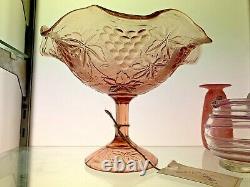 Art Deco 1930's Grapes Pink Depression Era Glass Comport