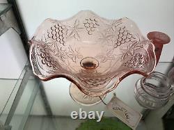 Art Deco 1930's Grapes Pink Depression Era Glass Comport