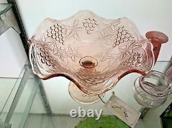 Art Deco 1930's Grapes Pink Depression Era Glass Comport