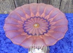 Art Deco 1930s Salmon Pink Glass Fruit Bowl On Chrome Figurine And Base