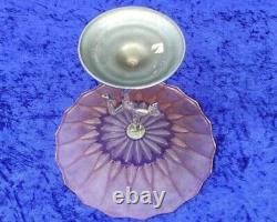 Art Deco 1930s Salmon Pink Glass Fruit Bowl On Chrome Figurine And Base