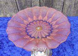 Art Deco 1930s Salmon Pink Glass Fruit Bowl On Chrome Figurine and Base