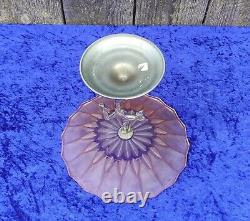 Art Deco 1930s Salmon Pink Glass Fruit Bowl On Chrome Figurine and Base