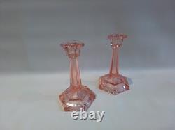 Art Deco Bagley Pink Glass Vanity Set