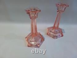 Art Deco Bagley Pink Glass Vanity Set