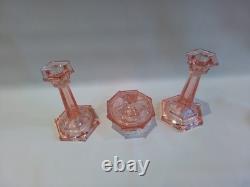 Art Deco Bagley Pink Glass Vanity Set