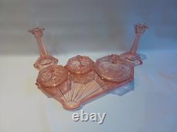Art Deco Bagley Pink Glass Vanity Set