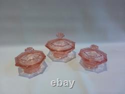 Art Deco Bagley Pink Glass Vanity Set