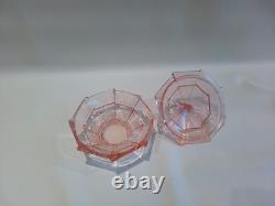 Art Deco Bagley Pink Glass Vanity Set