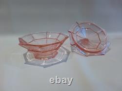 Art Deco Bagley Pink Glass Vanity Set