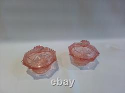 Art Deco Bagley Pink Glass Vanity Set