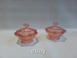 Art Deco Bagley Pink Glass Vanity Set