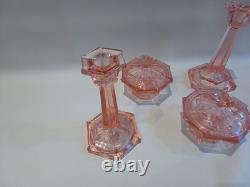 Art Deco Bagley Pink Glass Vanity Set