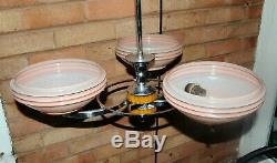 Art Deco Bakelite / Phenolic / Catalin Centre Light + Pink Glass Shades