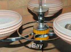 Art Deco Bakelite / Phenolic / Catalin Centre Light + Pink Glass Shades