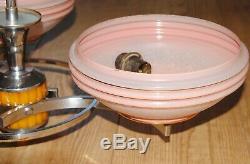 Art Deco Bakelite / Phenolic / Catalin Centre Light + Pink Glass Shades