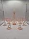 Art Deco Bimini Glass Mermaid Decanter Set Pink UV Glowing Selenium Lauscha 7pc