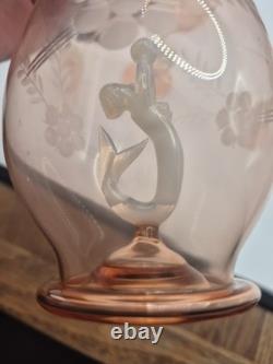 Art Deco Bimini Glass Mermaid Decanter Set Pink UV Glowing Selenium Lauscha 7pc
