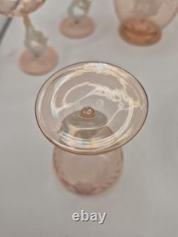 Art Deco Bimini Glass Mermaid Decanter Set Pink UV Glowing Selenium Lauscha 7pc