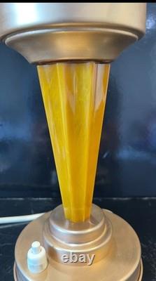 Art Deco Catalin / Bakelite / Phenolic Table Lamp with Pink Swirl Glass Shade
