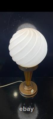 Art Deco Catalin / Bakelite / Phenolic Table Lamp with Pink Swirl Glass Shade