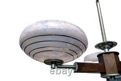 Art Deco Ceing Light Chandalier Pink Glass Modernist Wood 30s 50s MCM Trio